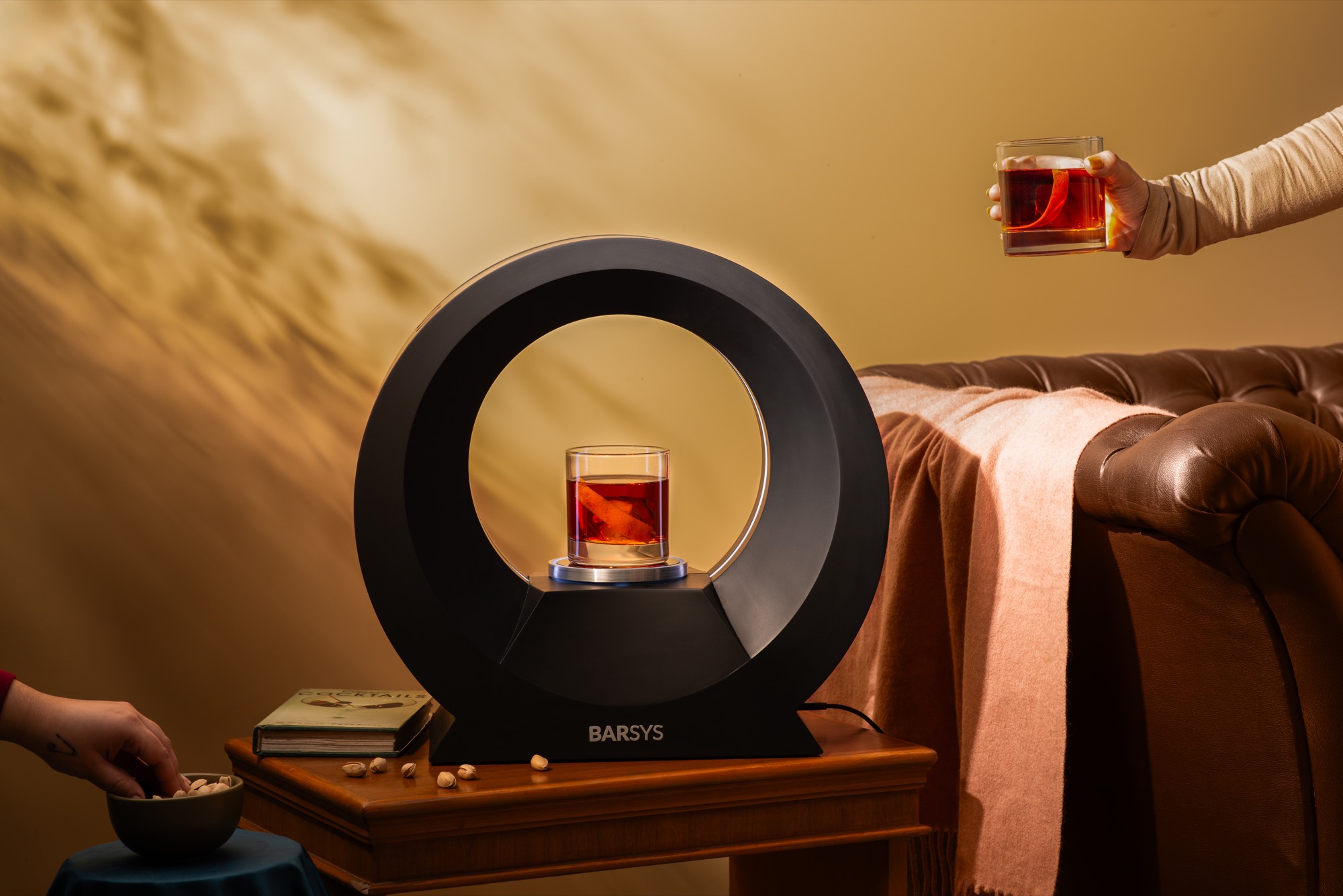 The Barsys 360 in a warm den, whiskey finished in the ring